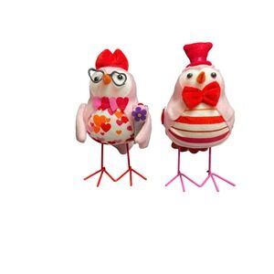 Target Spritz Valentine's Day‎ Fabric Bird Figurine Set Pink Red Hearts 2pc